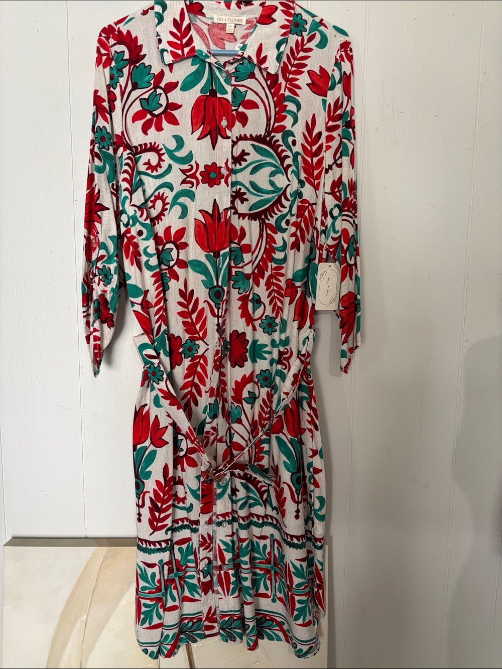 fig and flower Red & Teal Floral Long-Sleeve Midi Dress